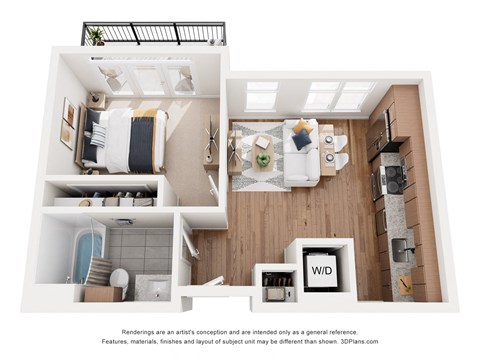 Floor plan for 1 bed, 1 bath, 548 sqft